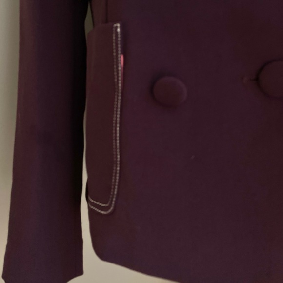 EUC Double Breasted Deep Aubergine Blazer with Contrast Stitching - M - Picture 13 of 14